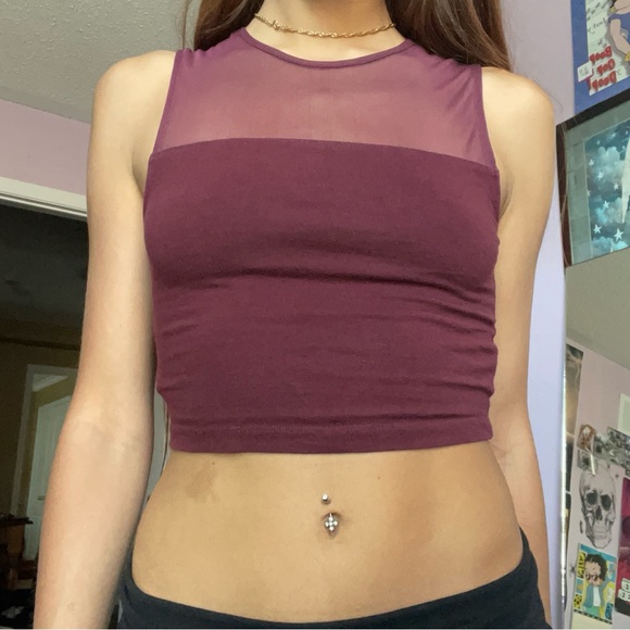 y2k garage burgundy mesh crop top 💋 - Picture 1 of 3